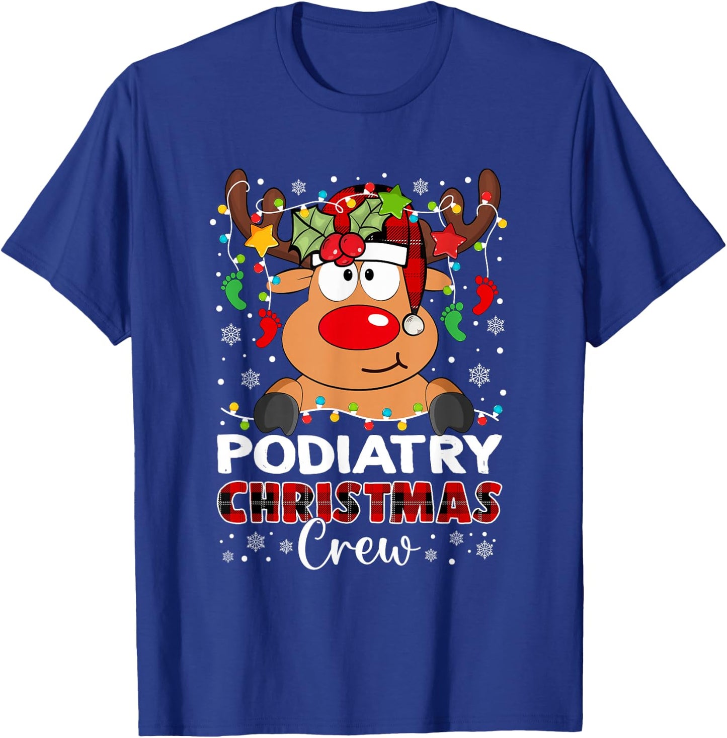 Podiatry Christmas Crew Reindeer Face Red Plaid Podiatrist T-Shirt - T-Shirt | Royal