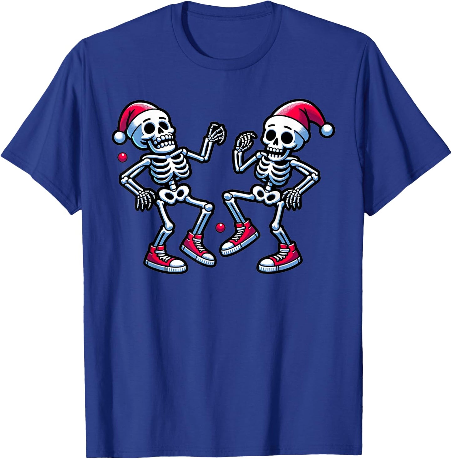 Xmas Holiday Funny Merry Christmas Skeletons Dancing Santa T-Shirt - T-Shirt | Royal