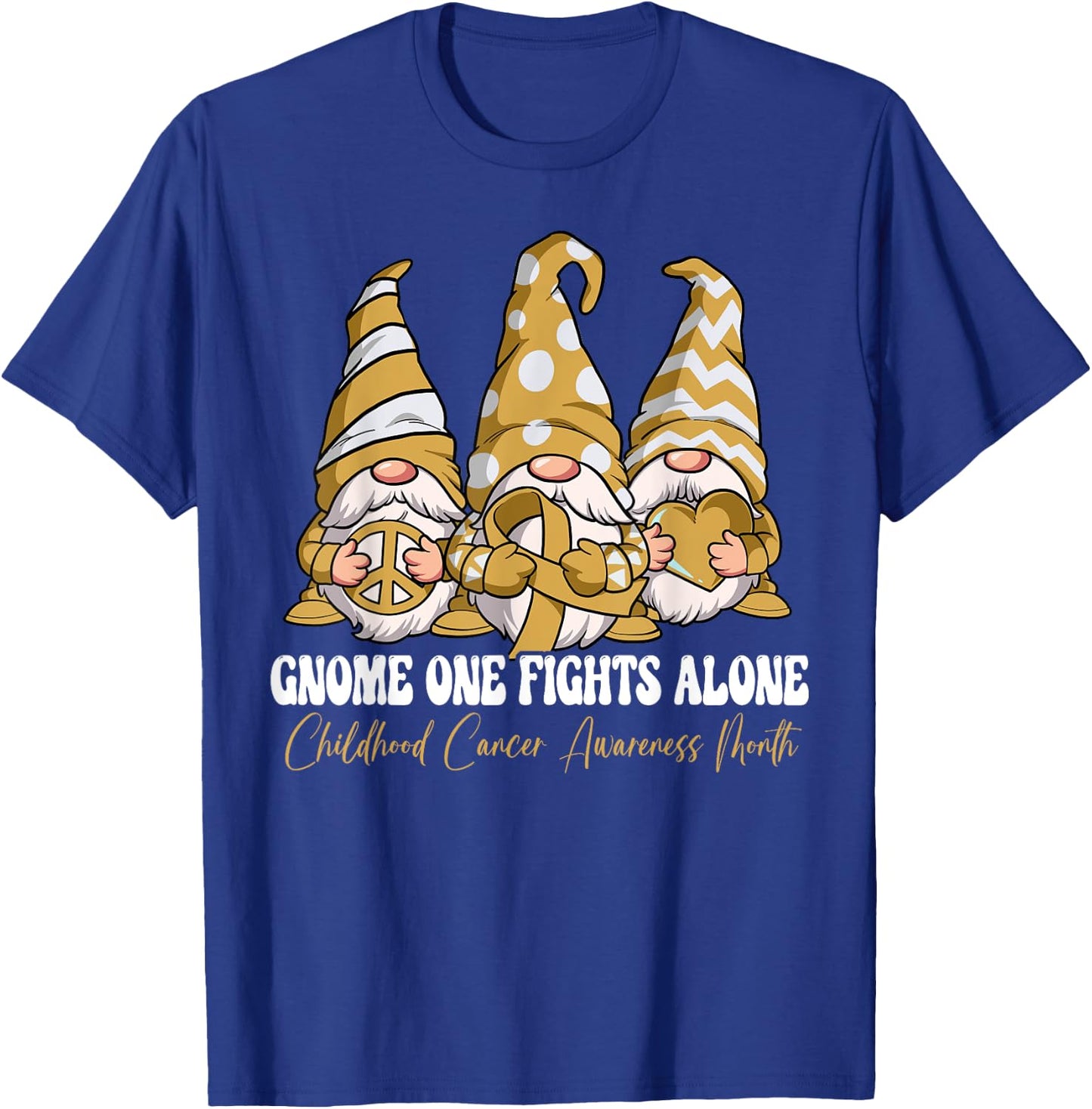 Gnome One Fights Alone Childhood Cancer Awareness Month T-Shirt - T-Shirt | Royal