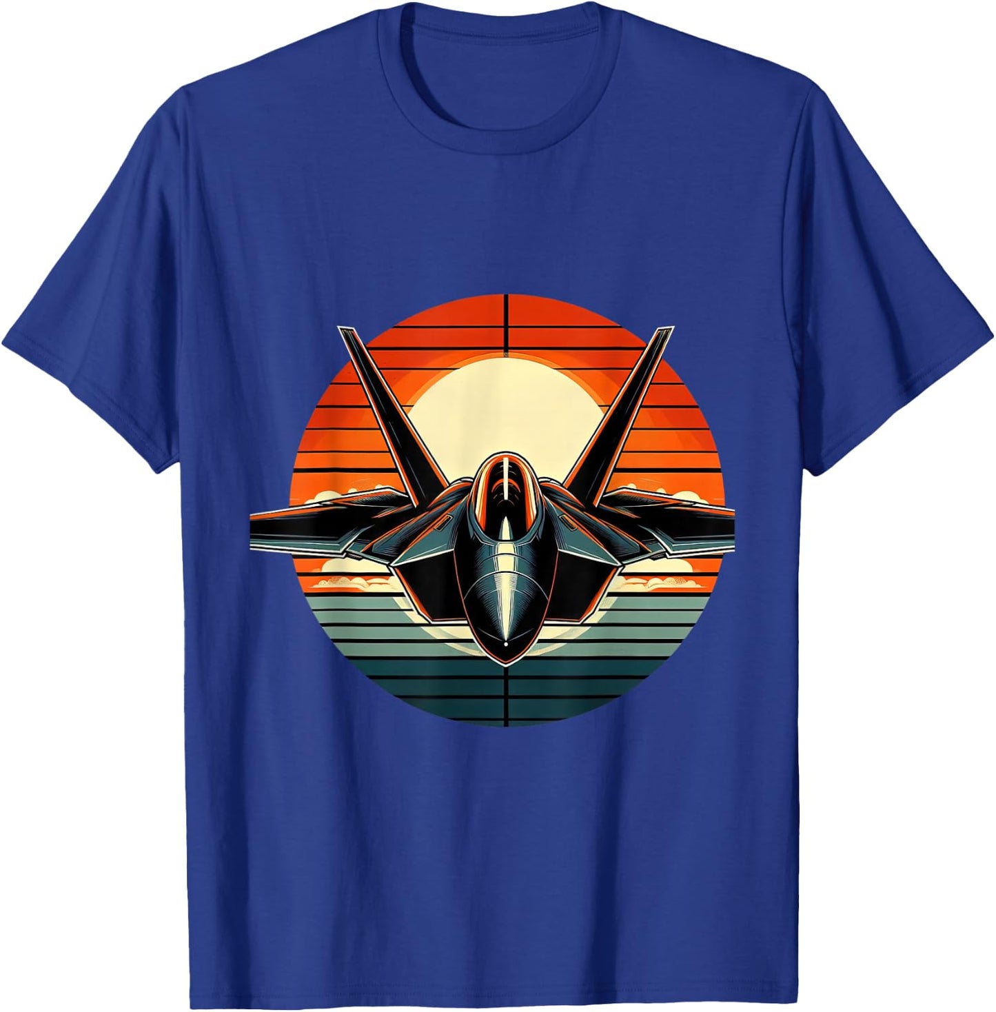 F-22 Raptor Fighter Jet Silhouette Sunset Military Aviation T-Shirt - T-Shirt | Royal
