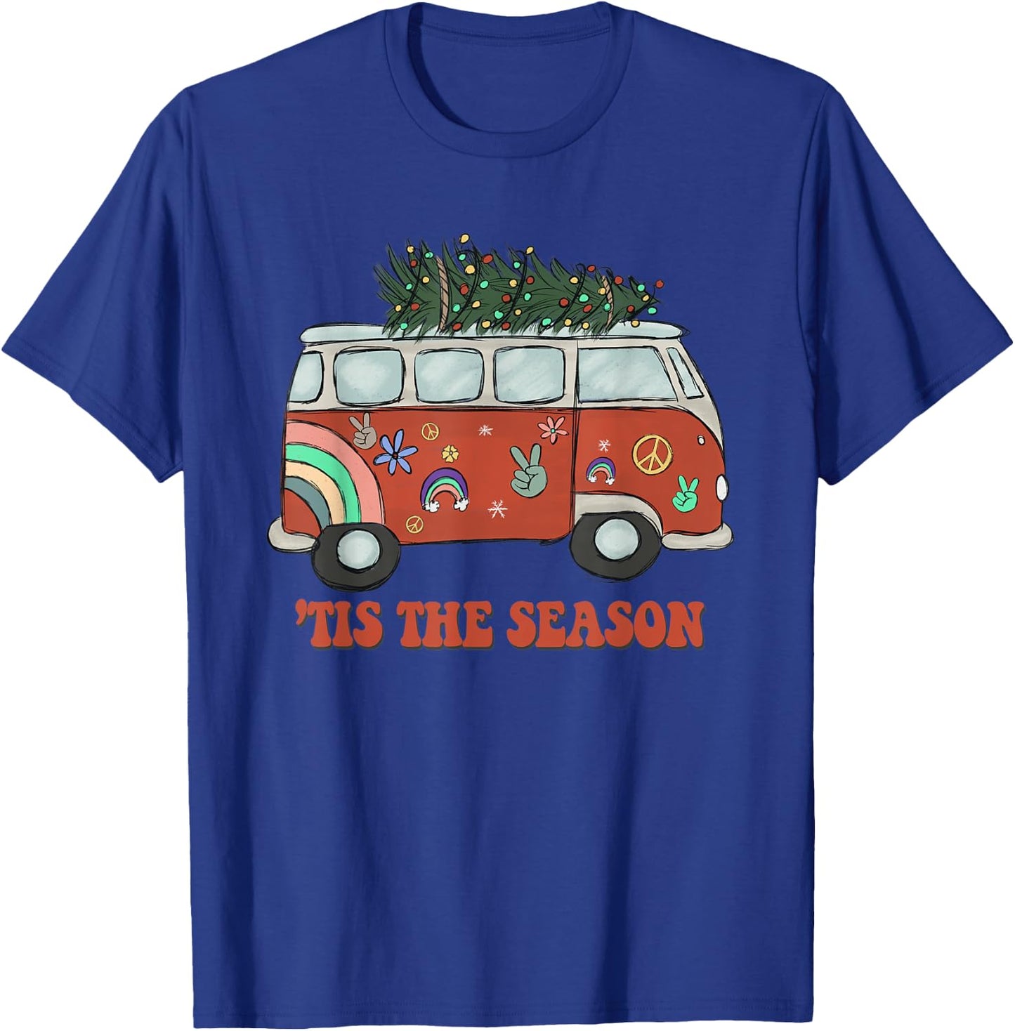 Tis the Season Hippie Christmas Retro Vintage Peace Camping T-Shirt - T-Shirt | Royal