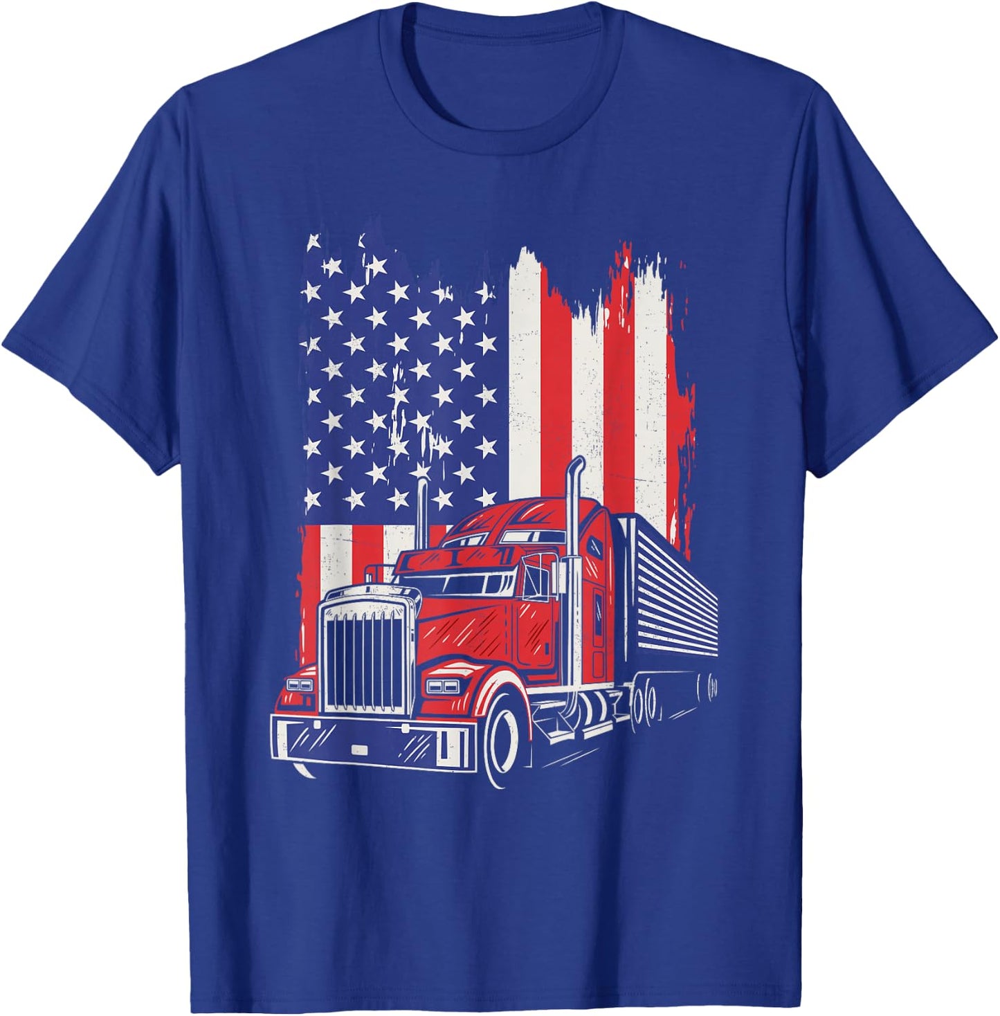 Trucker American Flag Truck Driver 18 Wheeler 4th of July T-Shirt - T-Shirt | Royal