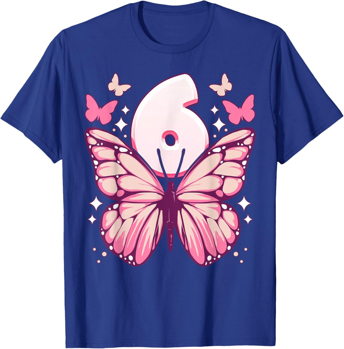 Birthday Girl 6 Years, Butterflies and Number 6 T-Shirt - T-Shirt | Royal