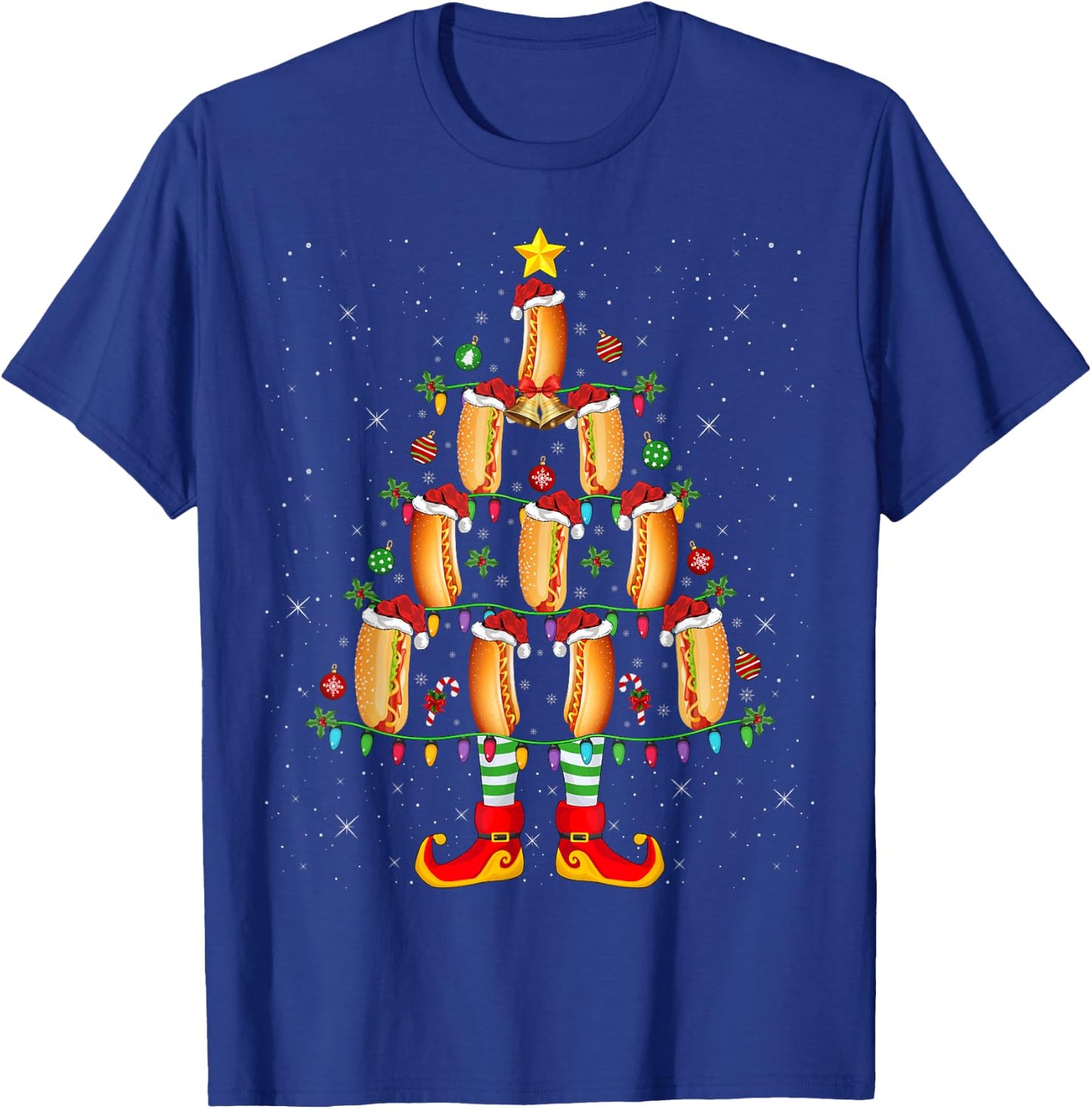 Hot Dog Lover Xmas Holiday Lighting Hot Dog Christmas Tree Women Kids T-Shirt - T-Shirt | Royal