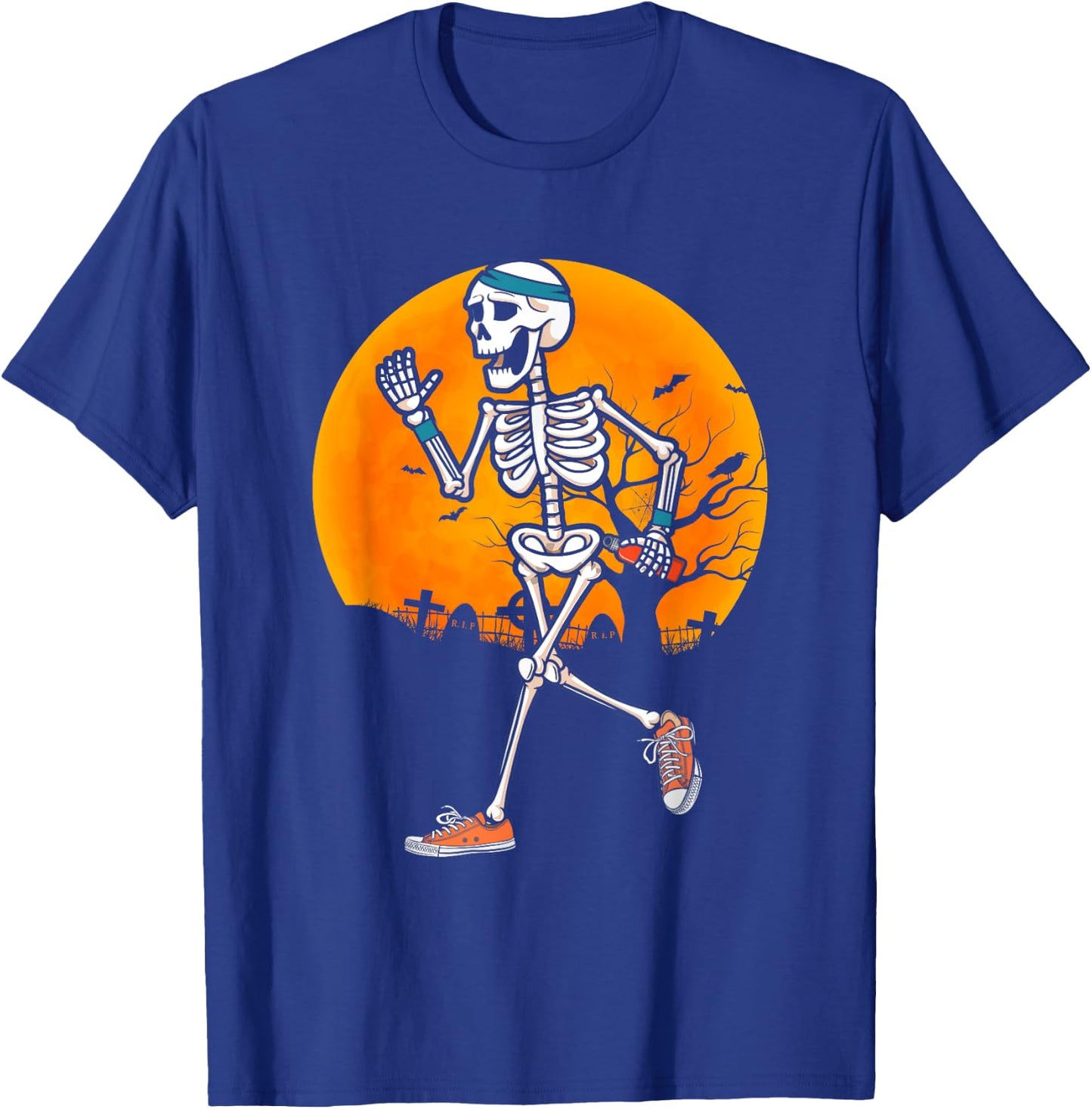 Funny Running Skeleton Halloween Sport Runner Marathon T-Shirt - T-Shirt | Royal