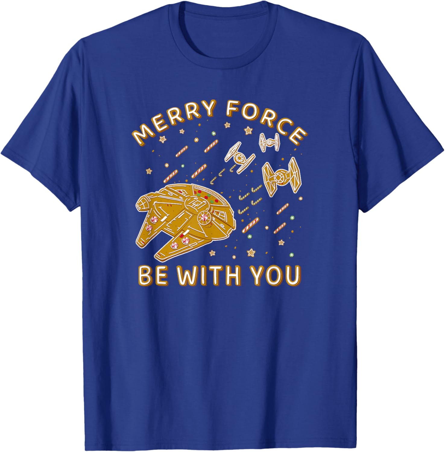 Star Wars Christmas Merry Force Be With You Gingerbread Ship T-Shirt - T-Shirt | Royal