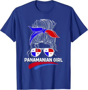 Panama Women Panamanian Flag With Messy Bun National Colors T-Shirt - T-Shirt | Royal
