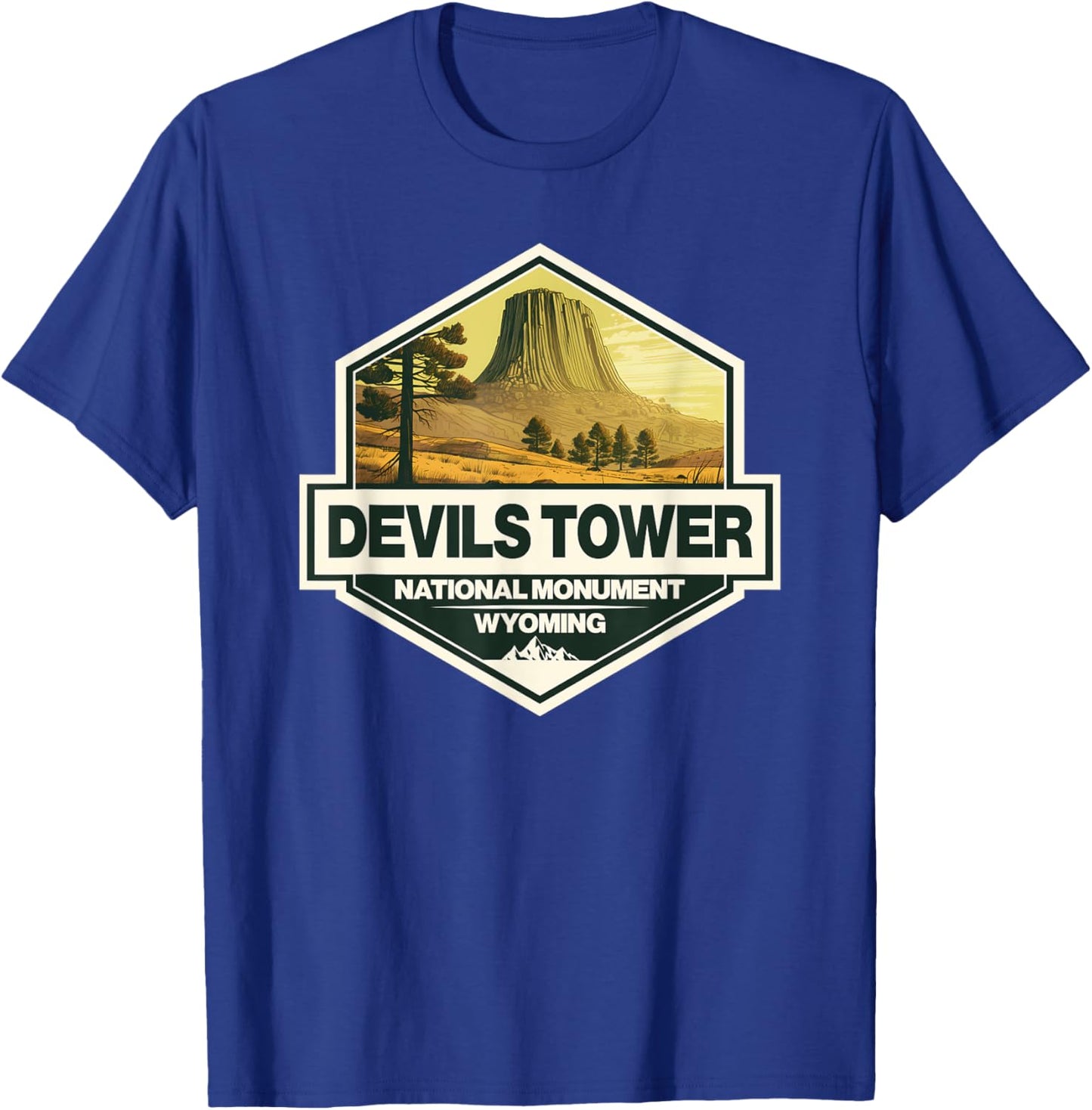 Devils Tower National Monument Wyoming Travel Art Badge T-Shirt - T-Shirt | Royal