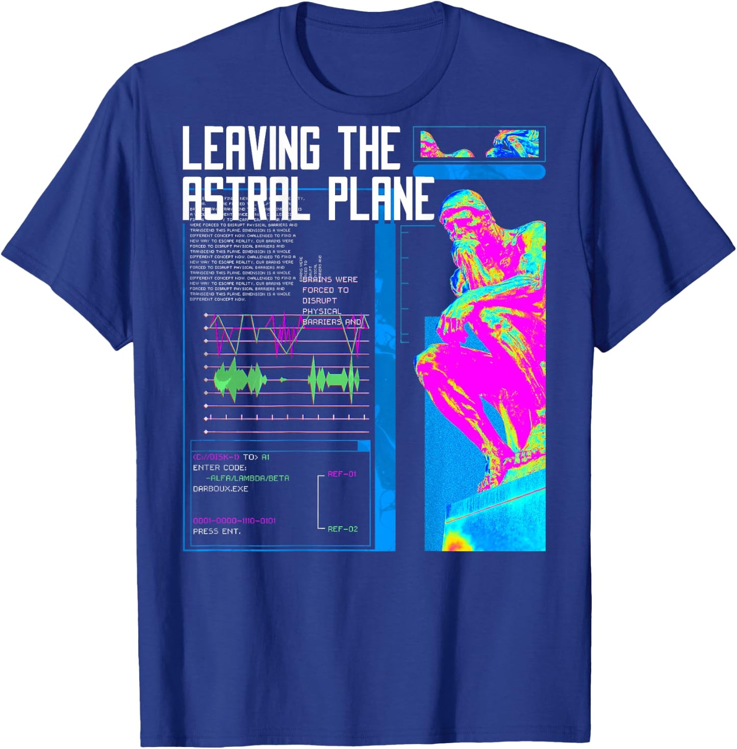 Back print: Techno music Vaporwave EDM party raver festival T-Shirt - T-Shirt | Royal