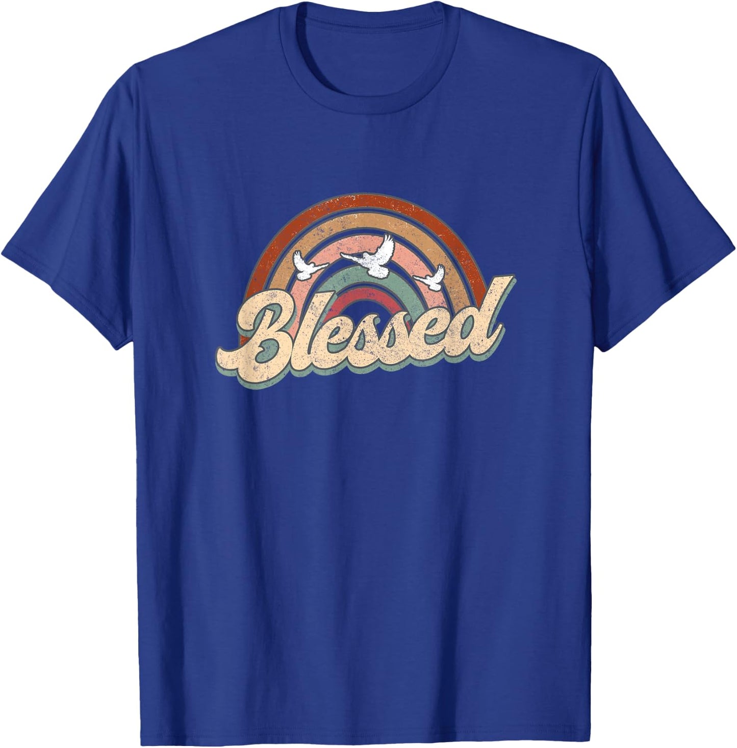 Blessed Retro Vintage Rainbow Christian Jesus God Religious T-Shirt - T-Shirt | Royal
