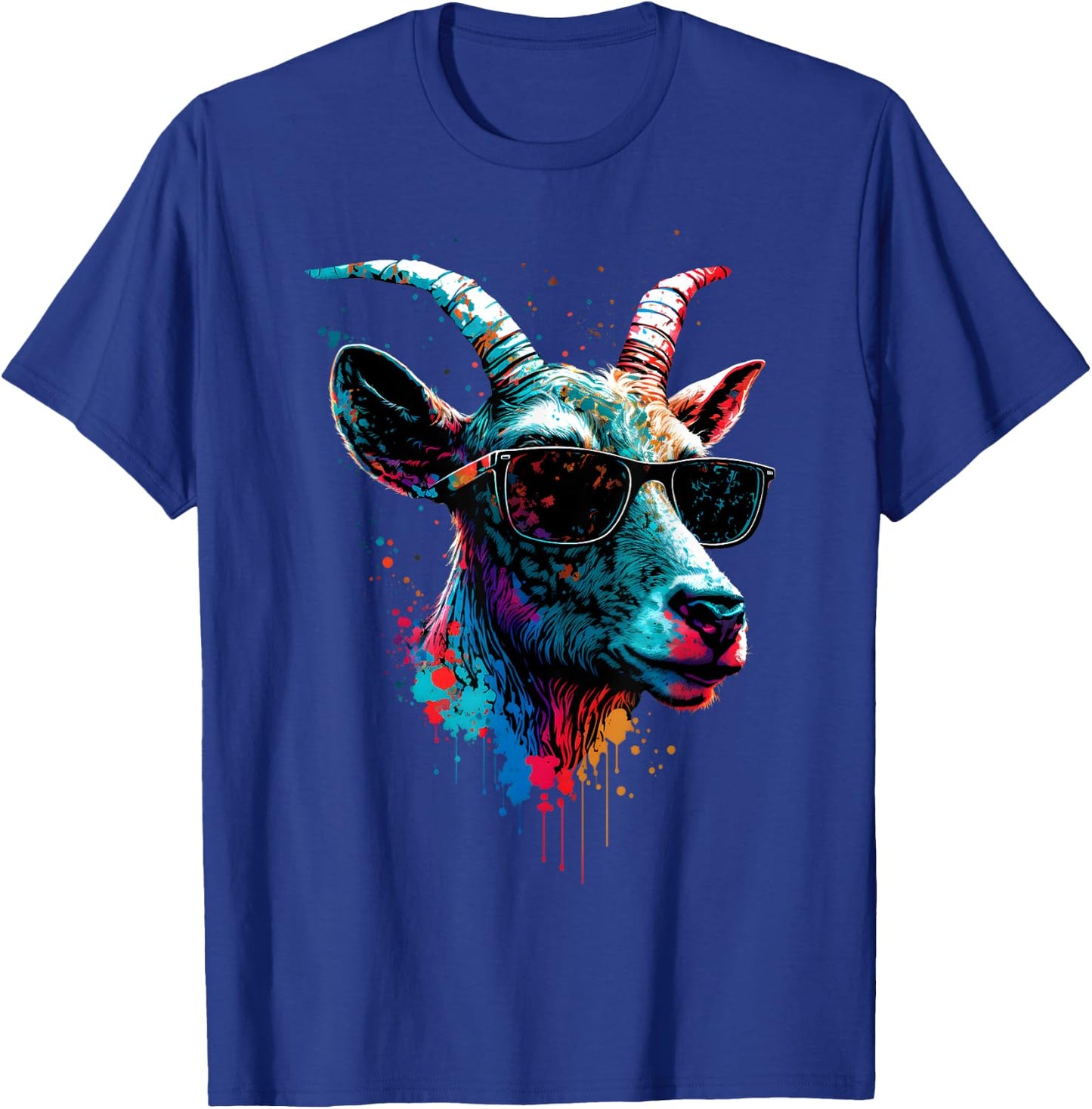 Goat In Sunglasses Abstract Print Rainbow Music Goat T-Shirt - T-Shirt | Royal
