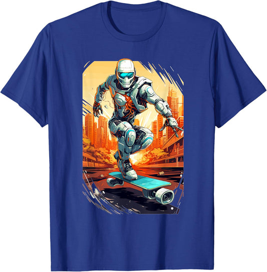 Robot Skater - Skateboard Skateboarder Skateboarding T-Shirt - T-Shirt | Royal