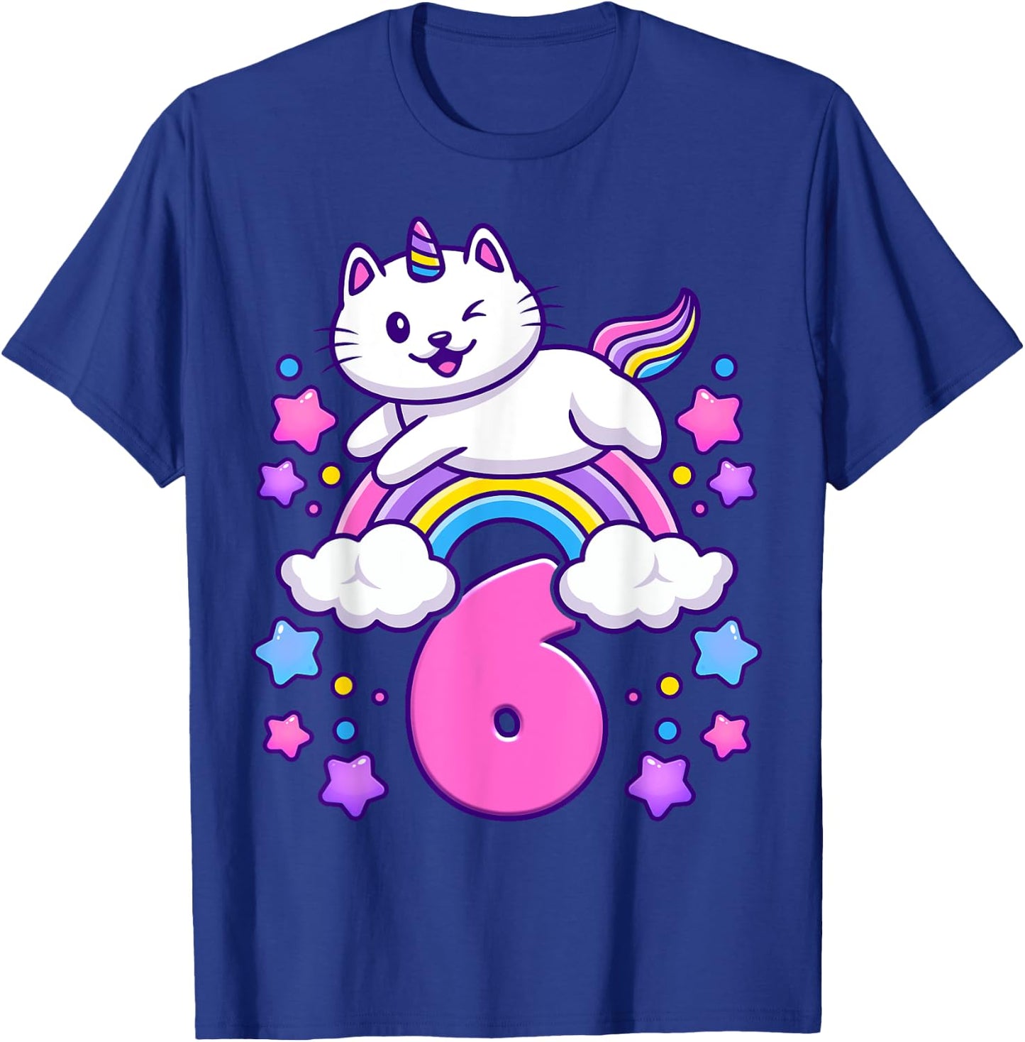 Birthday girl 6 years old, cat, unicorn, 6th birthday T-Shirt - T-Shirt | Royal