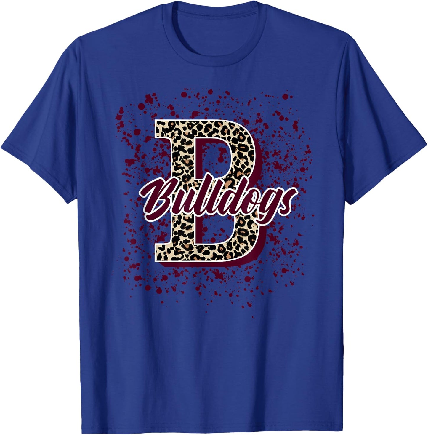 Bulldogs Splatter School Spirit Maroon Short Sleeve T-Shirt - T-Shirt | Royal