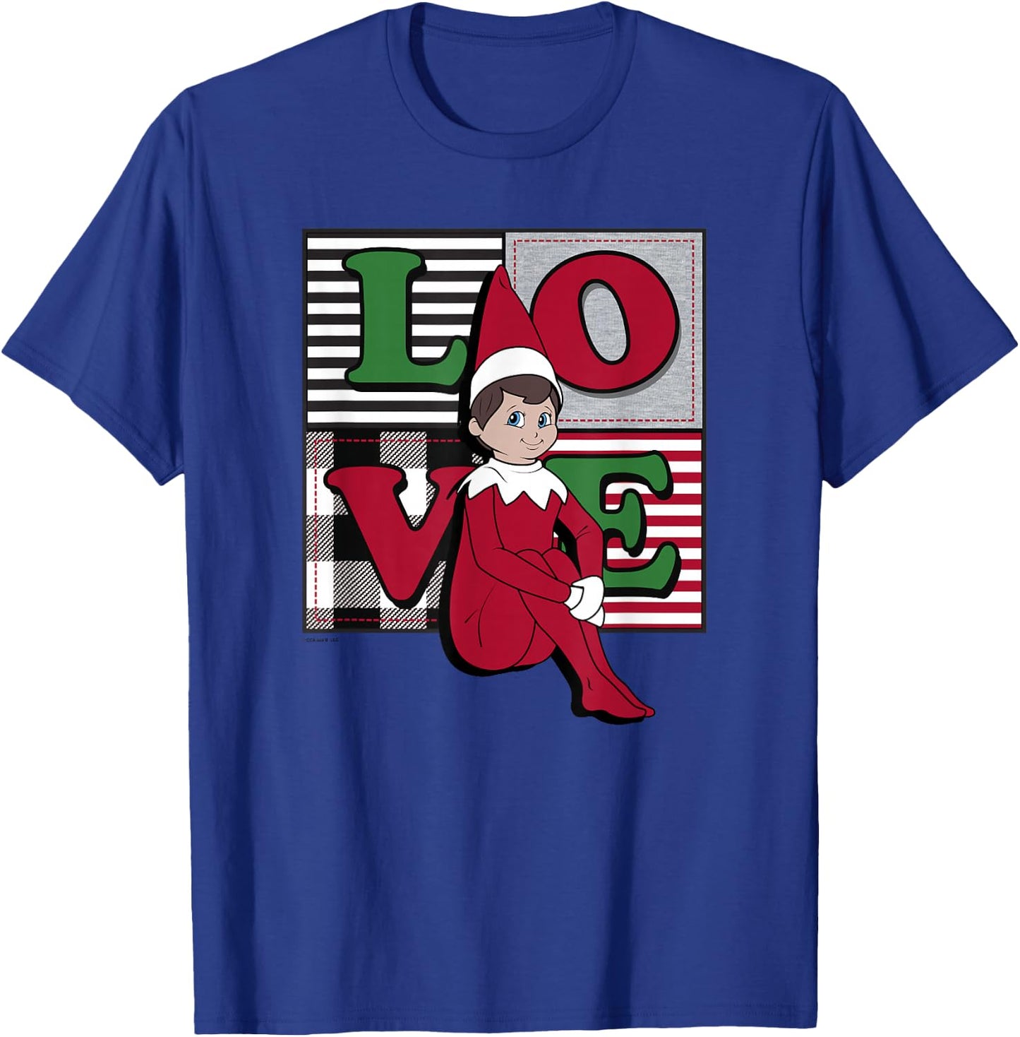 Elf on The Shelf Christmas Love Stacked Plaid Squares Logo T-Shirt - T-Shirt | Royal