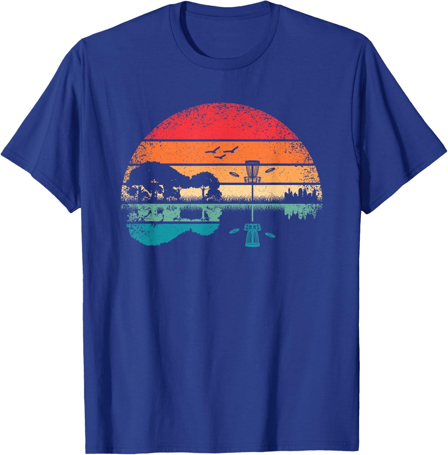 Funny Disc Golf Basket Frisbee Tree Retro Guitar Men Women T-Shirt - T-Shirt | Royal