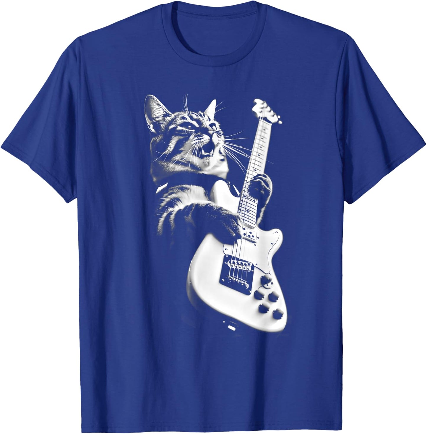 Rock Cat Playing Guitar - Funny Guitar Cat Small T-Shirt - T-Shirt | Royal