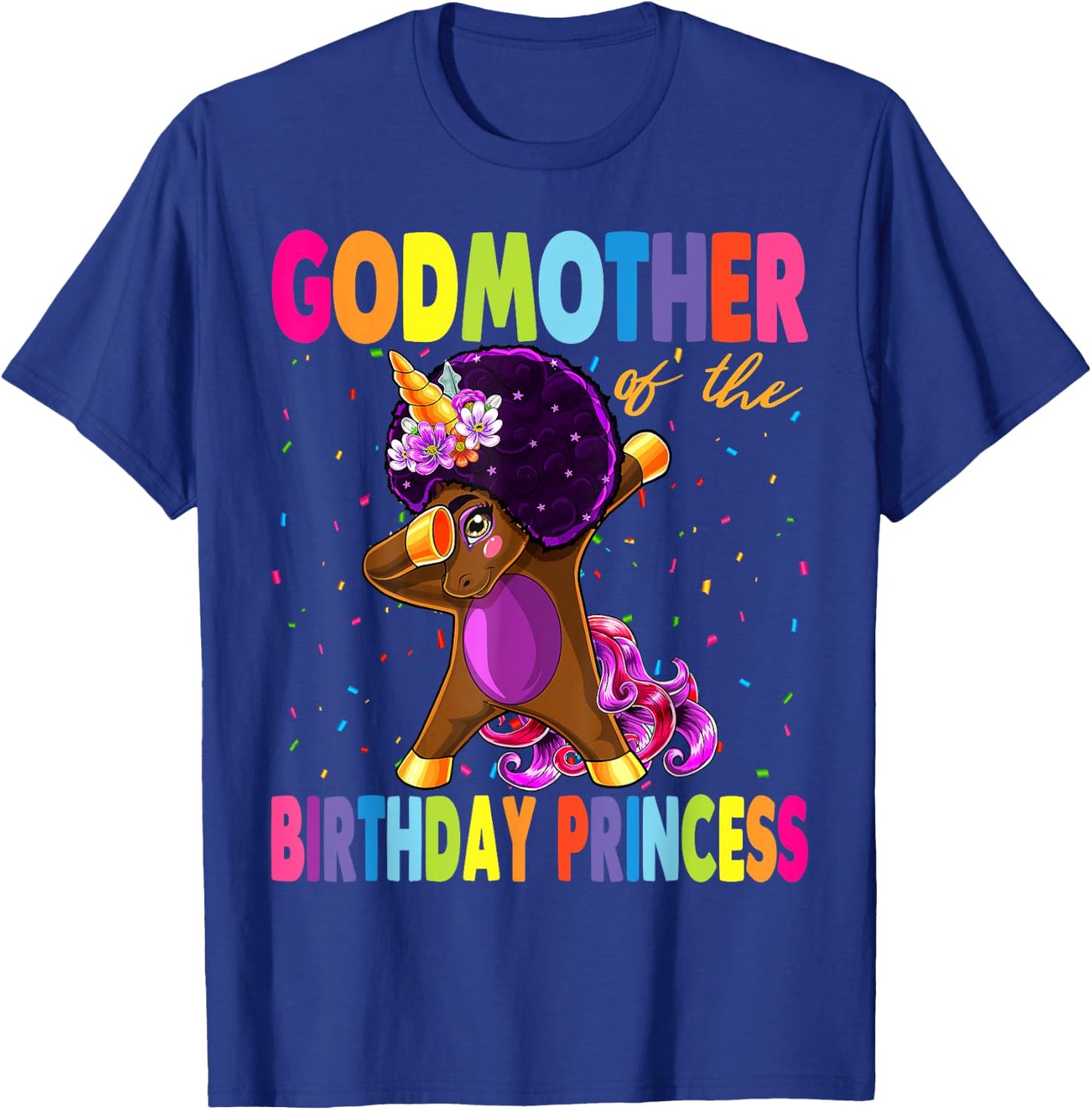Dabbing Unicorn Afro GodMother of the Birthday Princess T-Shirt - T-Shirt | Royal