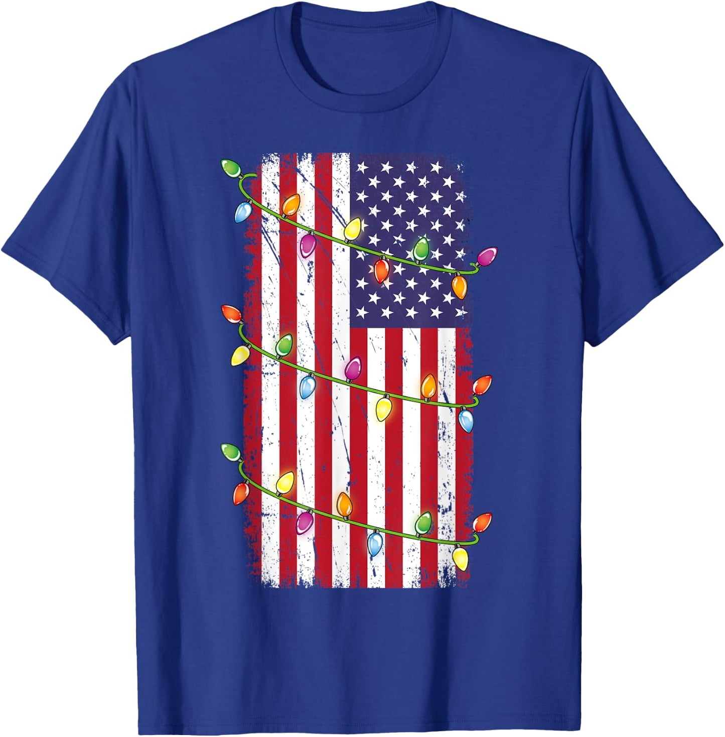 Christmas Lights USA Flag Shirt Patriotic Veteran Christmas T-Shirt - T-Shirt | Royal