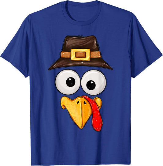 Cute Turkey Face Glasses Boys Kids Thanksgiving Family T-Shirt - T-Shirt | Royal