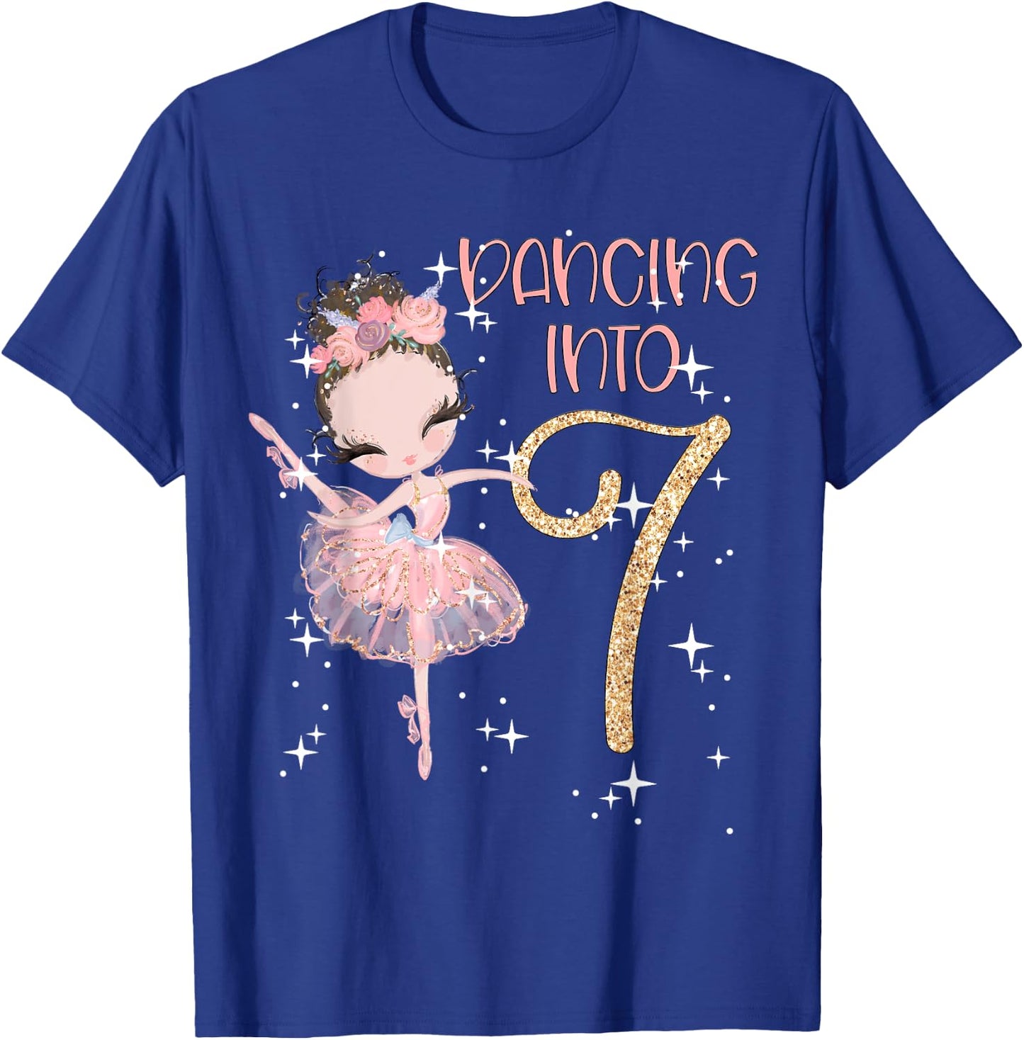 Dancing Into 7th Birthday Girl Ballet Party Dancer Outfit T-Shirt - T-Shirt | Royal