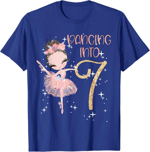 Dancing Into 7th Birthday Girl Ballet Party Dancer Outfit T-Shirt - T-Shirt | Royal
