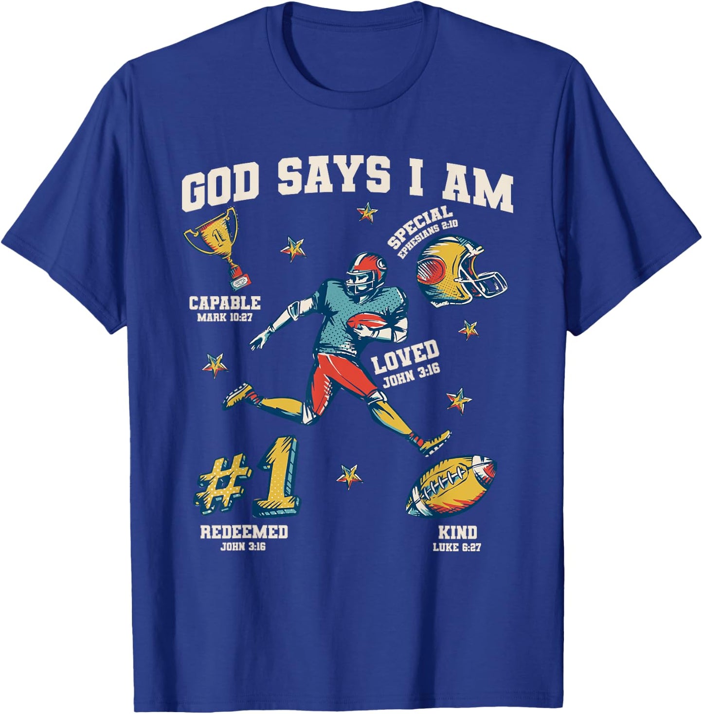 God Says I Am American Football Lover Men Christian T-Shirt - T-Shirt | Royal
