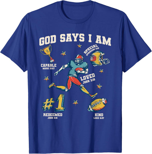 God Says I Am American Football Lover Men Christian T-Shirt - T-Shirt | Royal