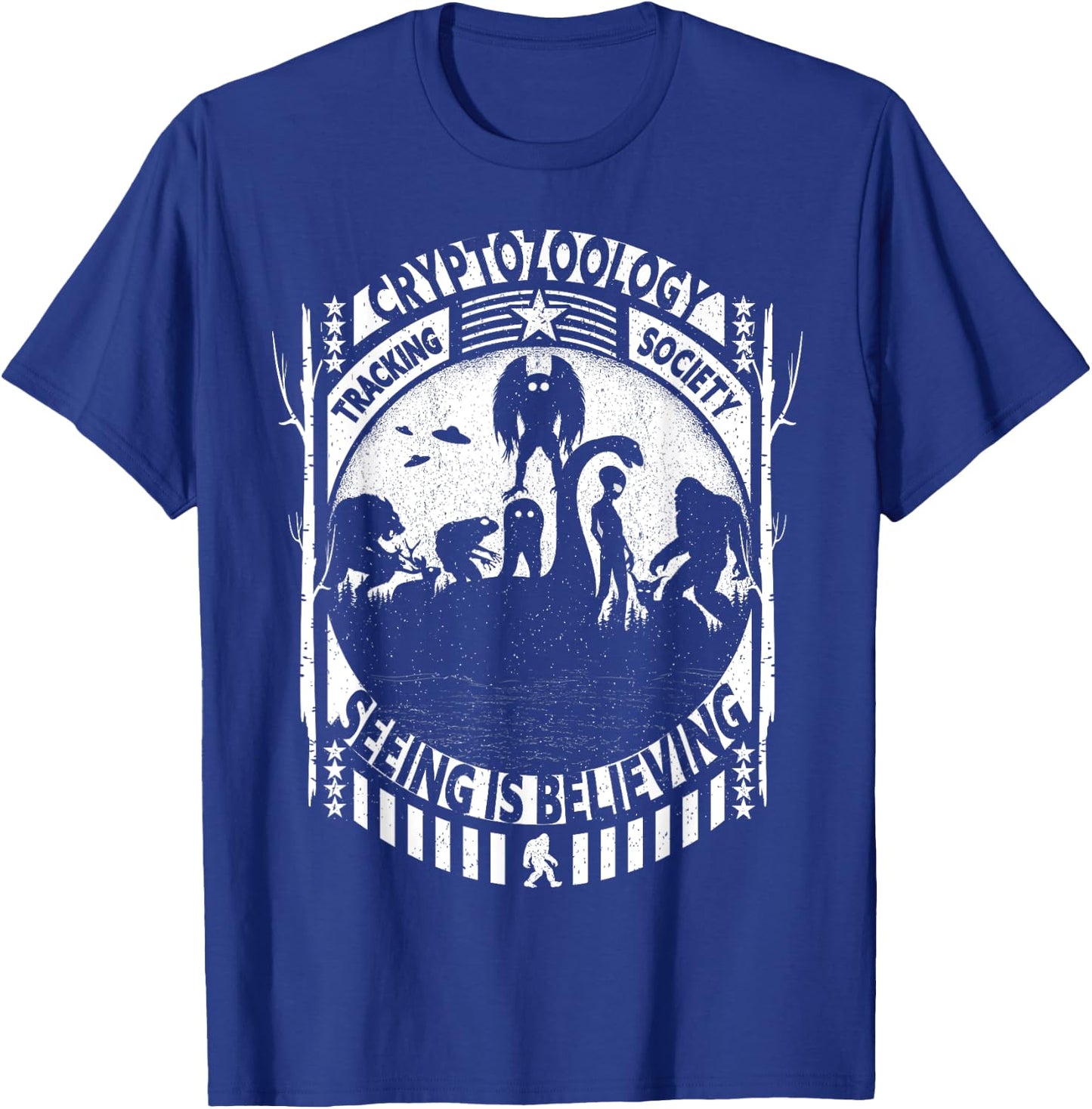 Cryptozoology Team Bigfoot Nessie Mothman And Aliens Cryptid T-Shirt - T-Shirt | Royal