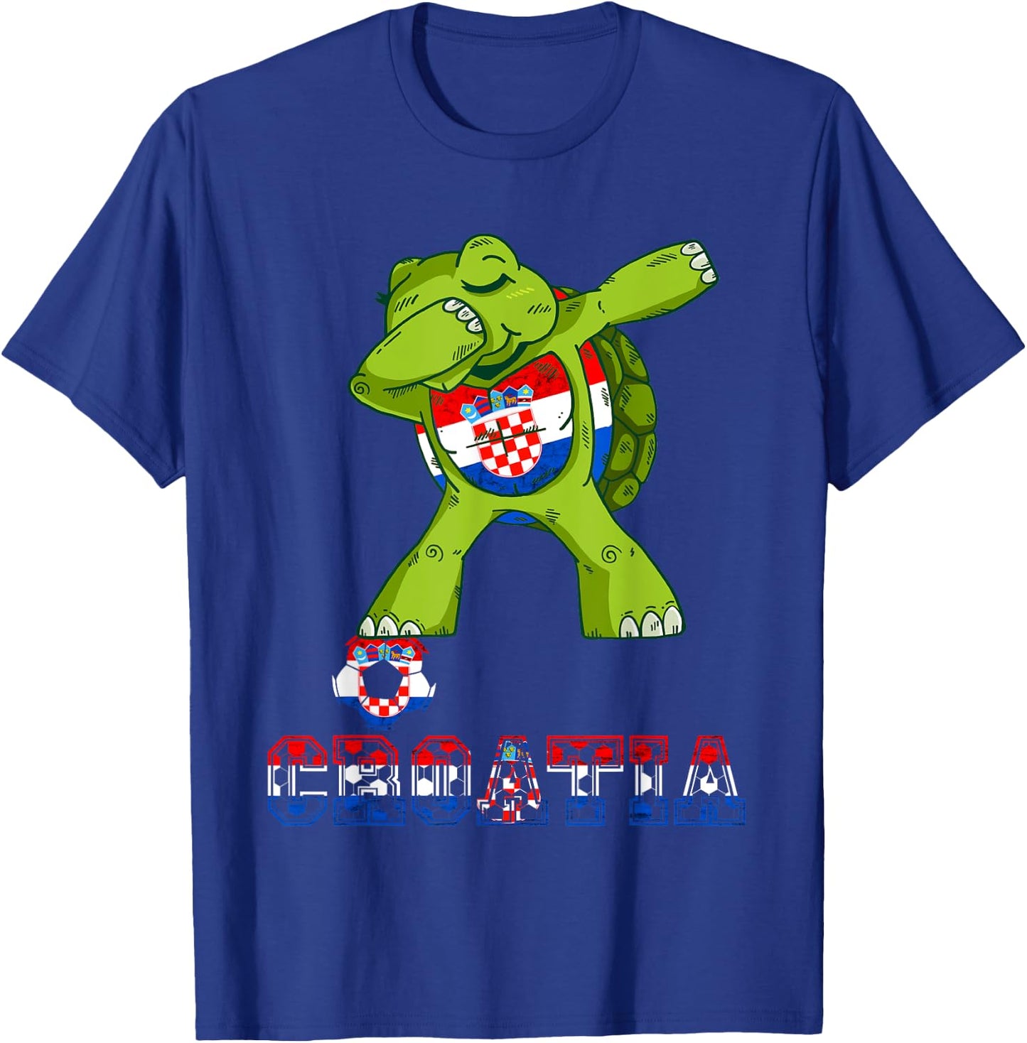 Croatia Dabbing Turtle Croatian Football Croatian Flag T-Shirt - T-Shirt | Royal