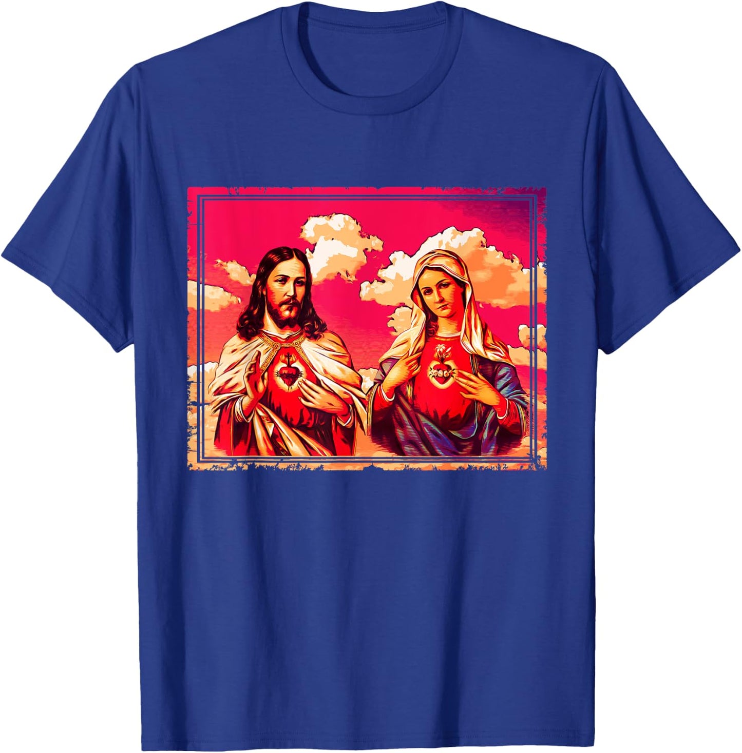 Sacred Heart and Immaculate Heart Picture Jesus and Mary T-Shirt - T-Shirt | Royal