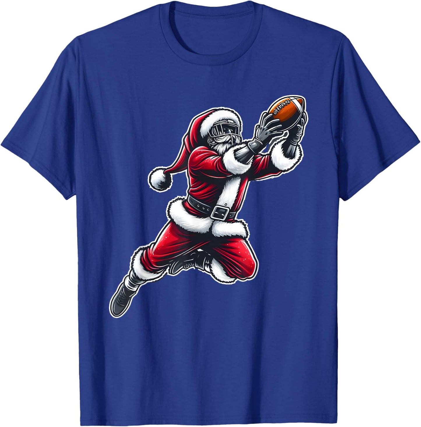 Santa Claus Playing American Football Christmas Football Fan T-Shirt - T-Shirt | Royal