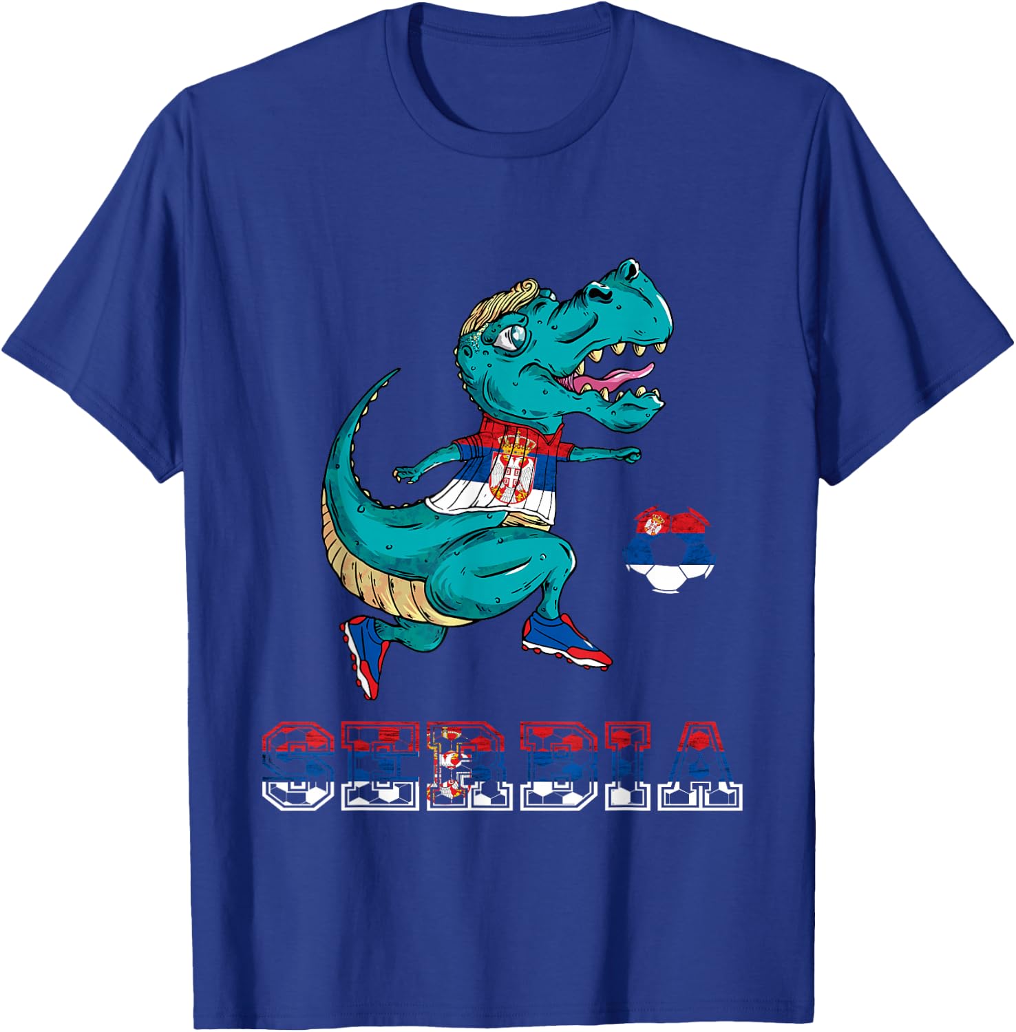 Serbian Football Serbian Roots Serbia Flag Dino T-Rex Serbia T-Shirt - T-Shirt | Royal