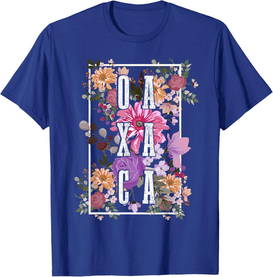 Oaxaca Mexico Vintage Flowers Floral Mexican T-Shirt - T-Shirt | Royal
