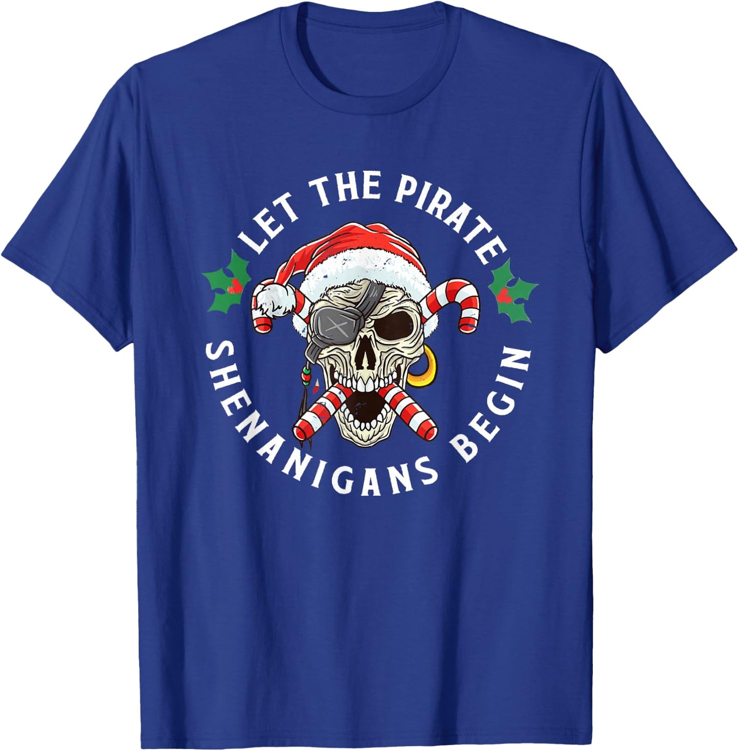 Skeleton Skull Santa Pirate Candy Cane Christmas Jolly Roger T-Shirt - T-Shirt | Royal