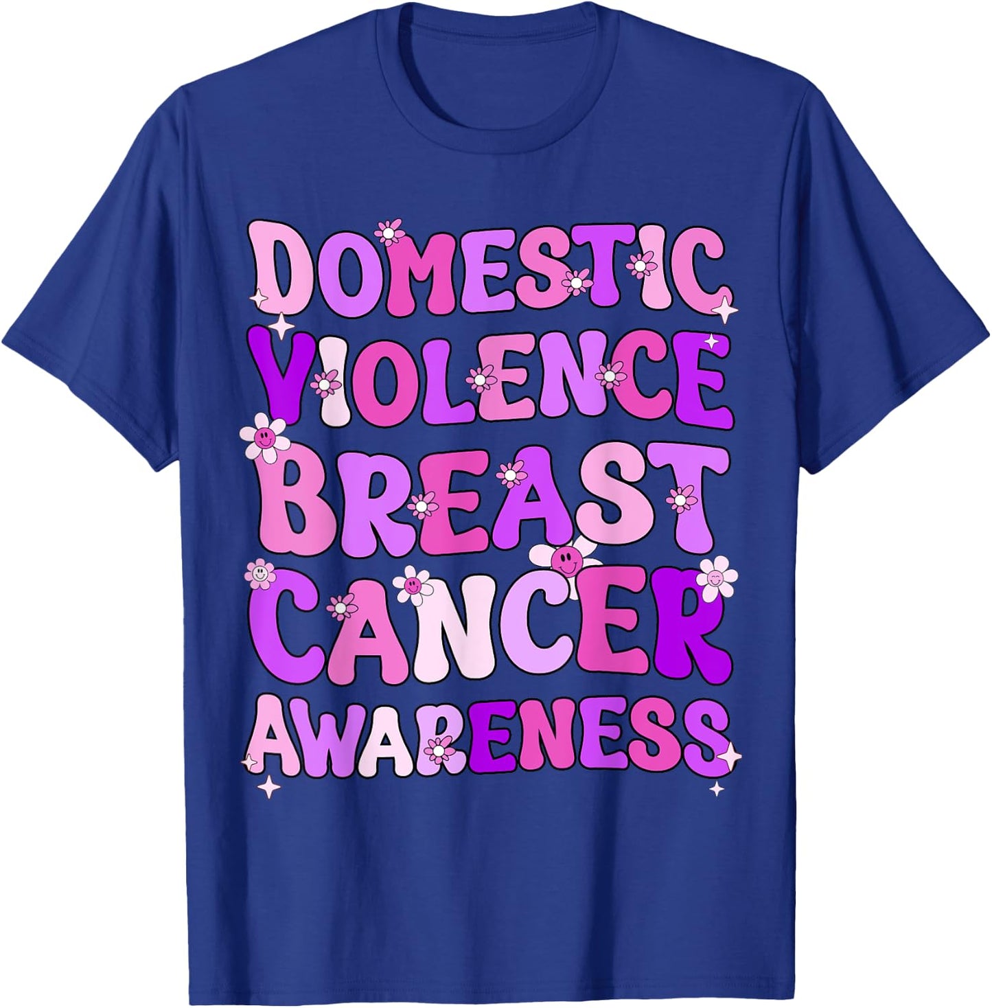 Groovy Domestic Violence And Breast Cancer Awareness Month T-Shirt - T-Shirt | Royal