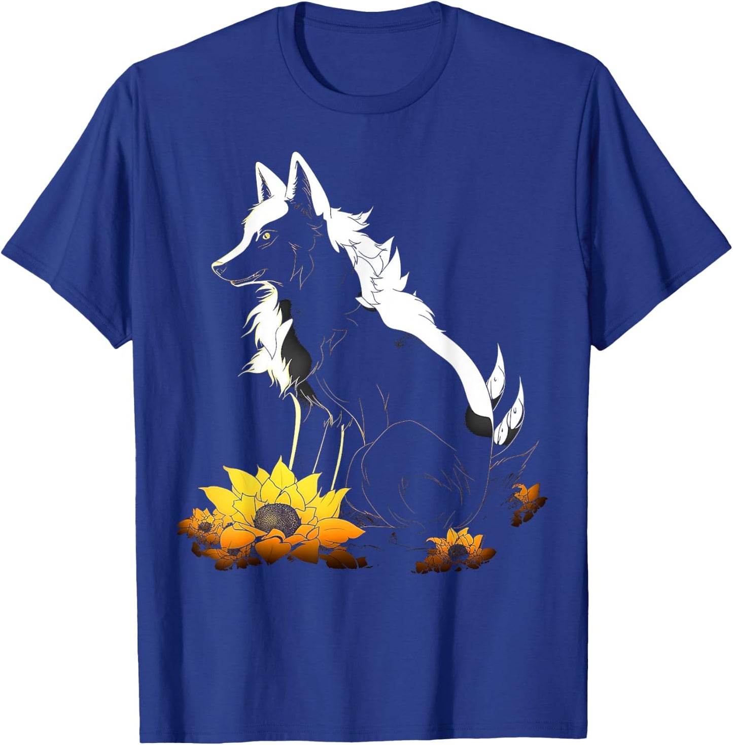 Wolf Lover Artwork | Flowers Animal Motif Wolf T-Shirt - T-Shirt | Royal
