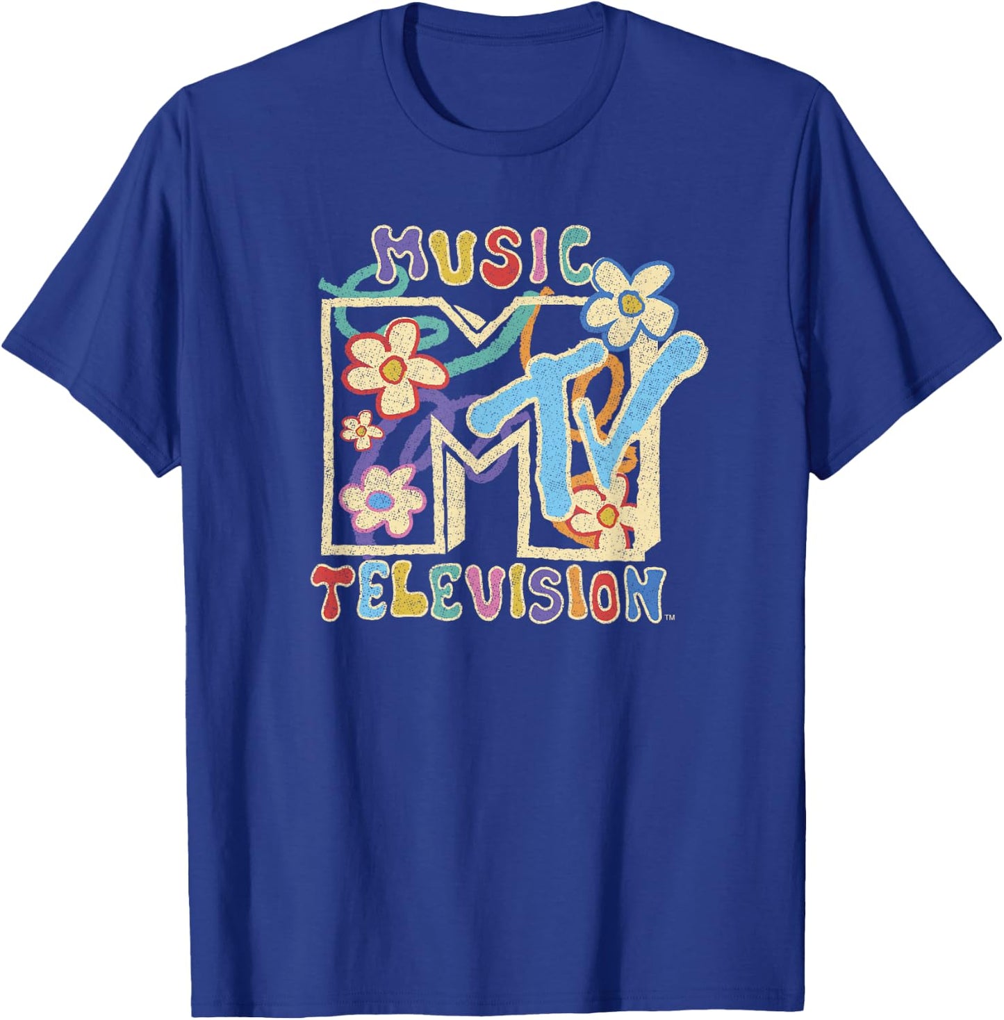MTV Music Television Distressed Kid Drawn Classic Logo T-Shirt - T-Shirt | Royal