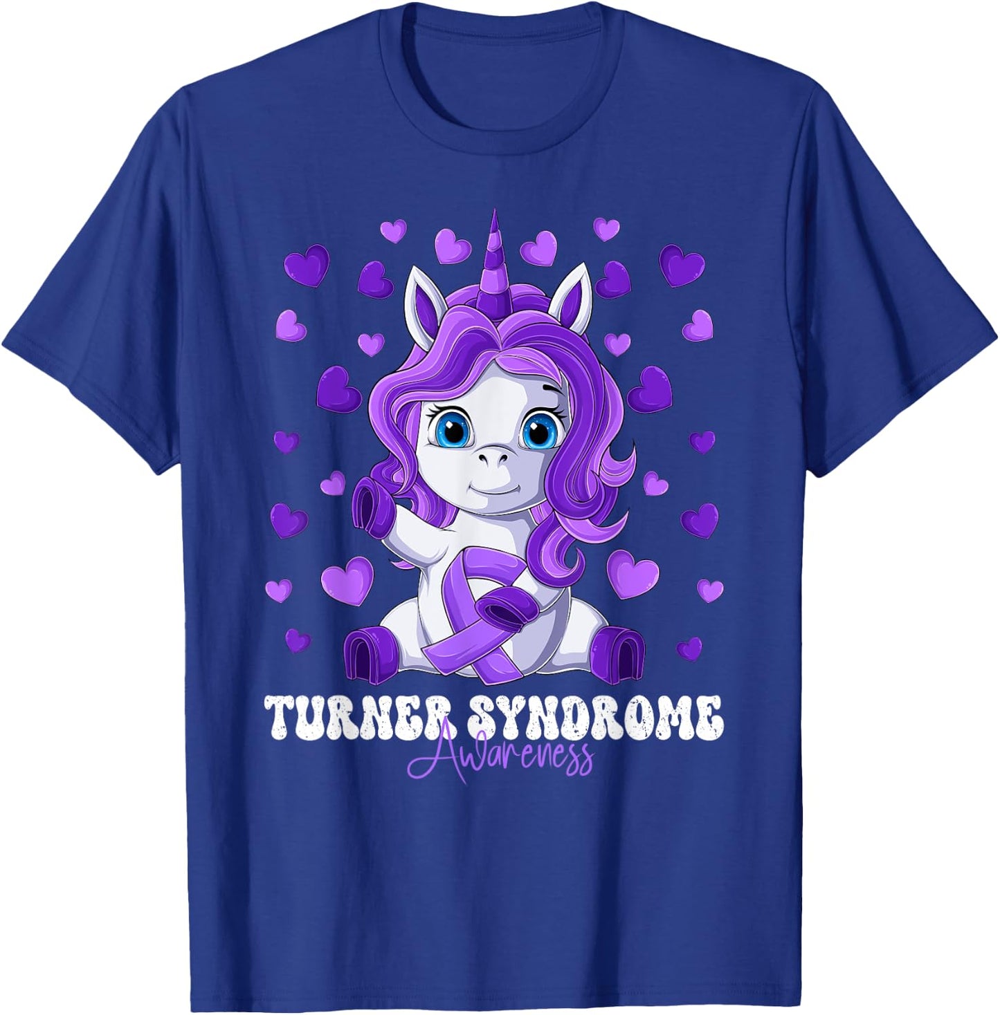 Turner Syndrome Awareness Month Purple Ribbon Unicorn T-Shirt - T-Shirt | Royal