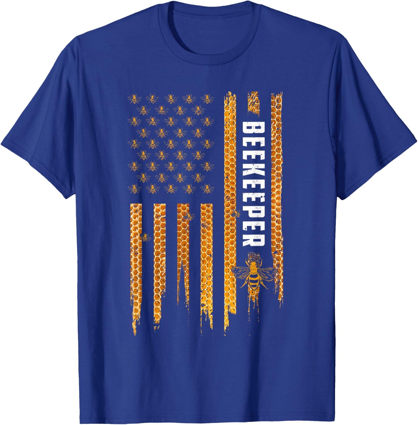 Beekeeping American Flag Honeycomb Honey Bees Beekeeper T-Shirt - T-Shirt | Royal
