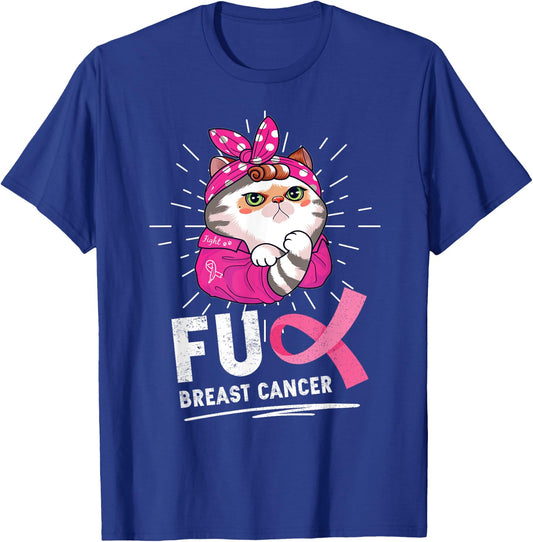 Funny Cat Warrior Fuck Cancer Breast Cancer Awareness Women T-Shirt - T-Shirt | Royal