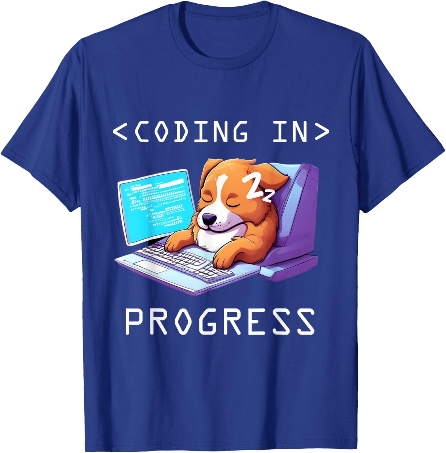 Funny Programming Cute Developer Dog Sleeping Coder Coding T-Shirt - T-Shirt | Royal