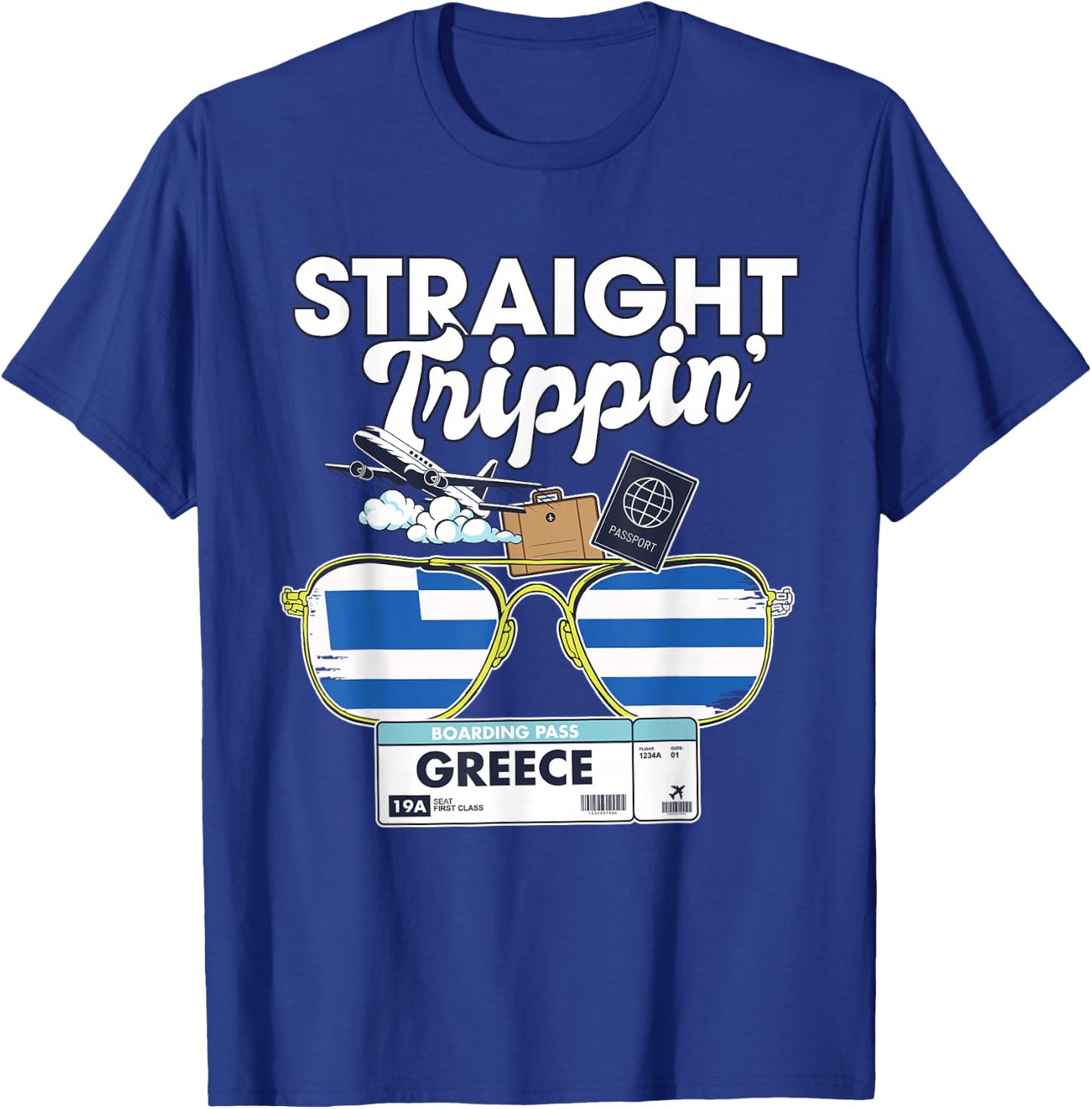 Straight Trippin' Greece Vacation Tour Travel Trip Matching T-Shirt - T-Shirt | Royal
