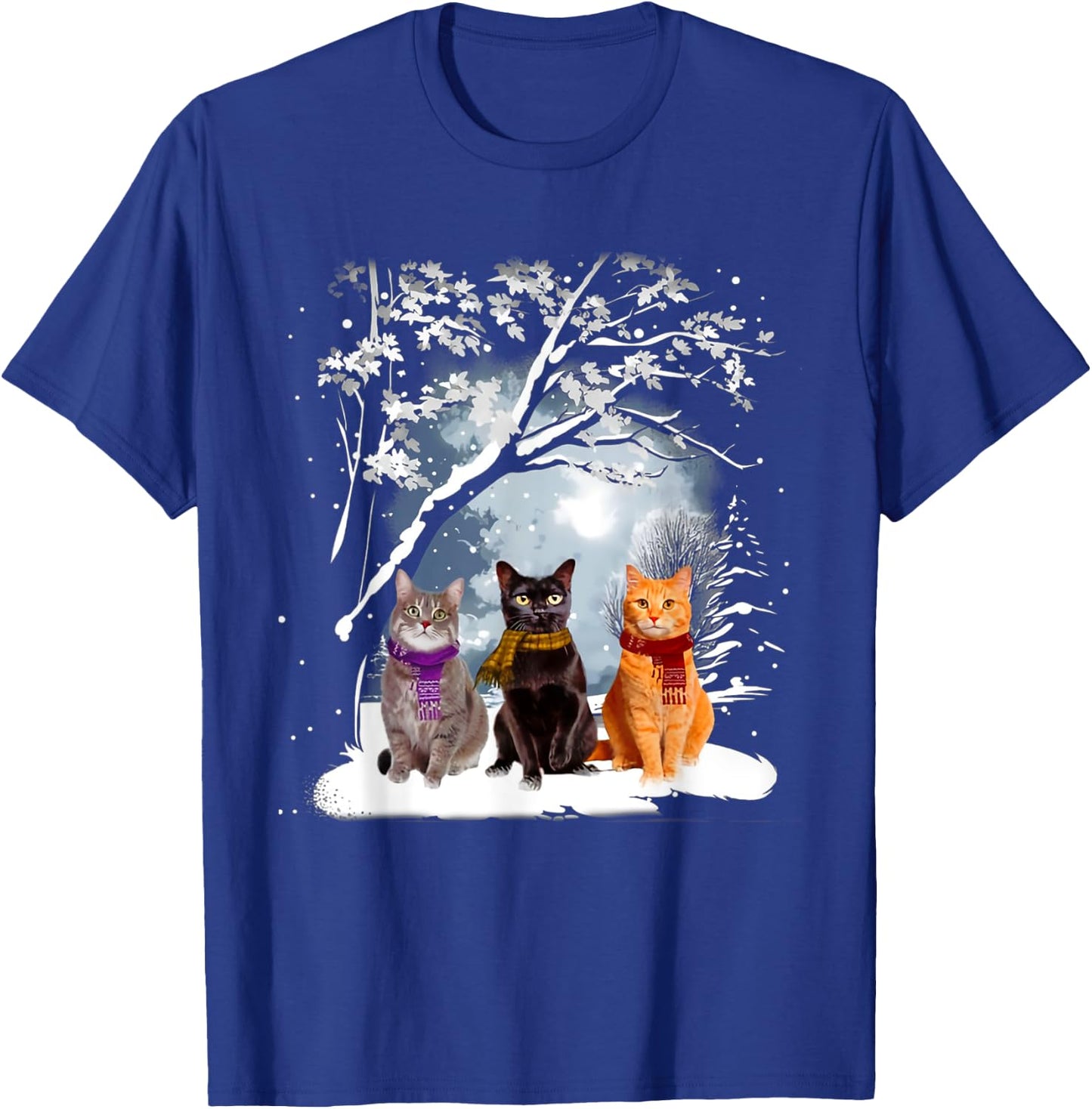 Three Cats Play Snow Winter Funny Cat Lover Merry Christmas T-Shirt - T-Shirt | Royal