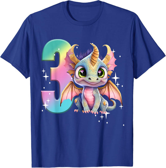 3rd Birthday Shirt Dragon Party Rainbow Girl Toddler Three 3 T-Shirt - T-Shirt | Royal