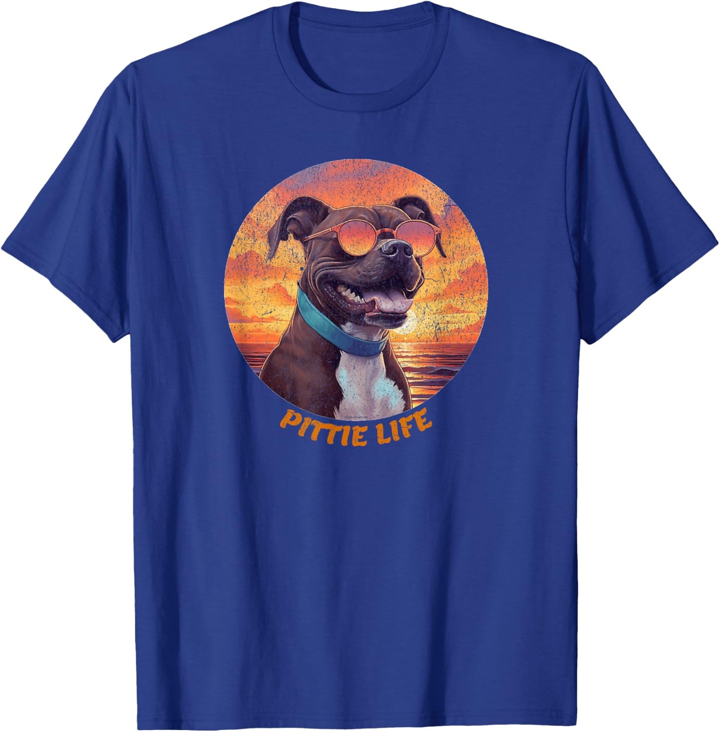 Cute Pittie Life, Pitbull Dog, Retro Sunset, Funny T-Shirt - T-Shirt | Royal