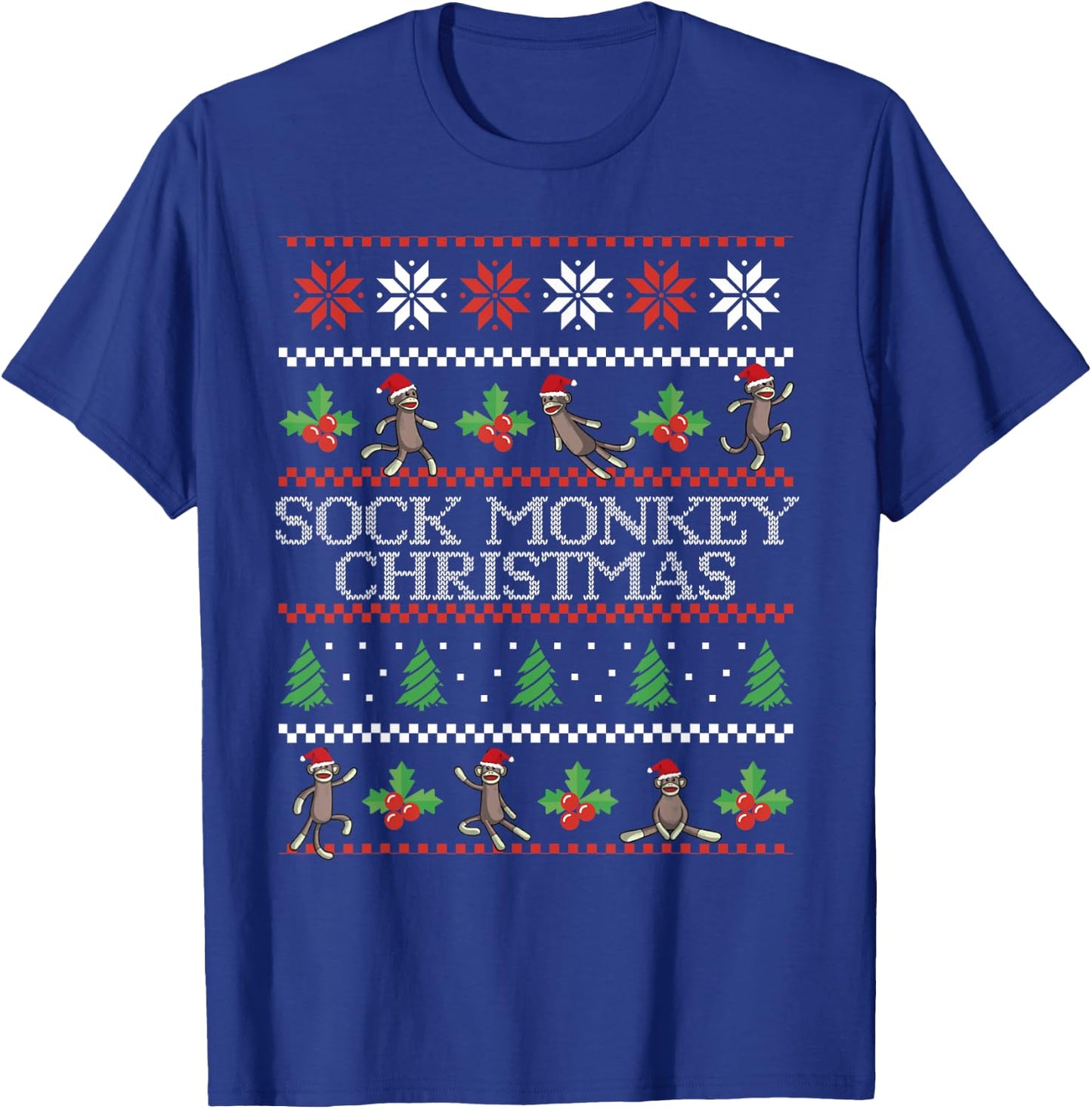 Sock Monkey Christmas Ugly Christmas Sweater T-Shirt - T-Shirt | Royal