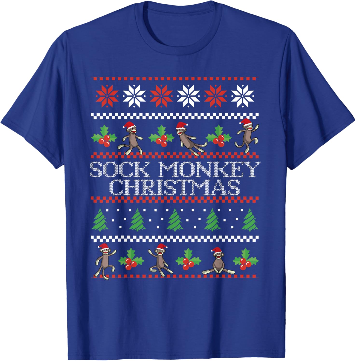 Sock Monkey Christmas Ugly Christmas Sweater T-Shirt - T-Shirt | Royal