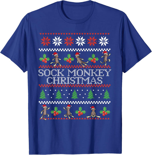 Sock Monkey Christmas Ugly Christmas Sweater T-Shirt - T-Shirt | Royal