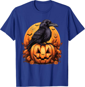 Crow Bird on Pumpkin Crow and Jack o lantern Halloween Party T-Shirt - T-Shirt | Royal